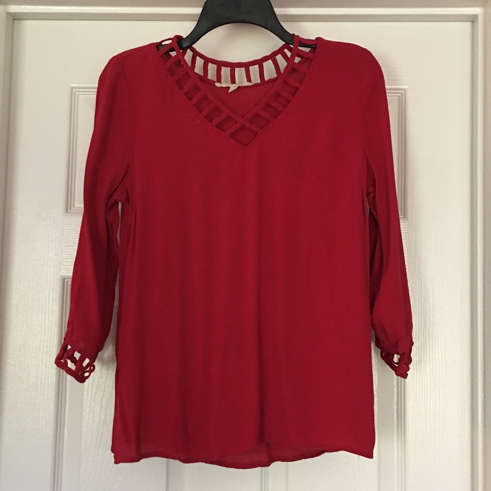 Red V-neck Dress Shirt.